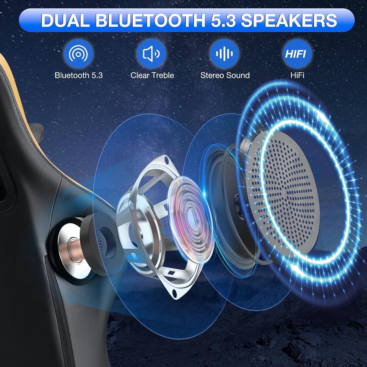 HOFFREE Gaming Chair Computer Chair with Speakers Massage Game Chairs with Footrest Bluetooth High Back Ergonomic Computer Gaming Chairs for Adults Reclining Video Gamer Chair Gold and Black