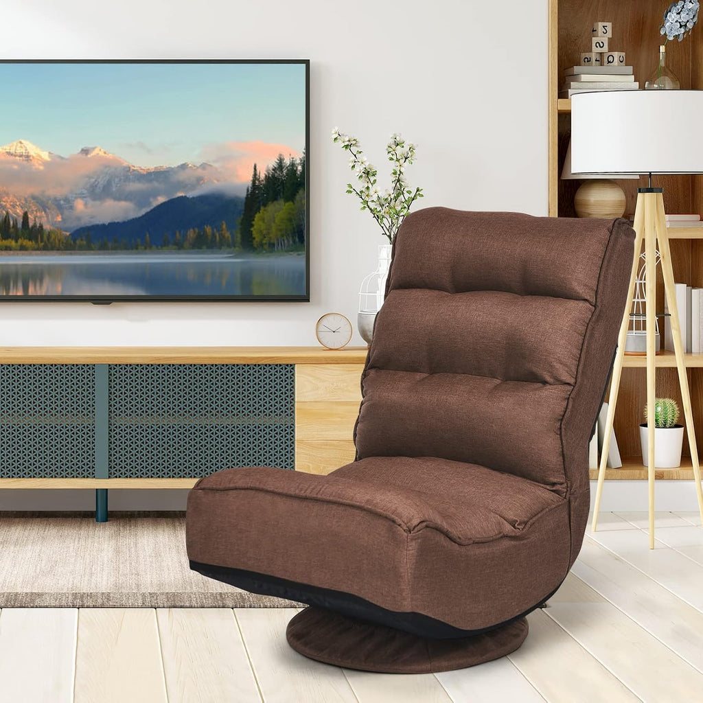 COSTWAY Folding Floor Chair, Adjustable 5-Position Video Gaming Chair with 360 Degree Swivel, Detachable Cover, Padded Backrest, Multipurpose Living Room Floor Lounger for TV Reading Playing, Coffee