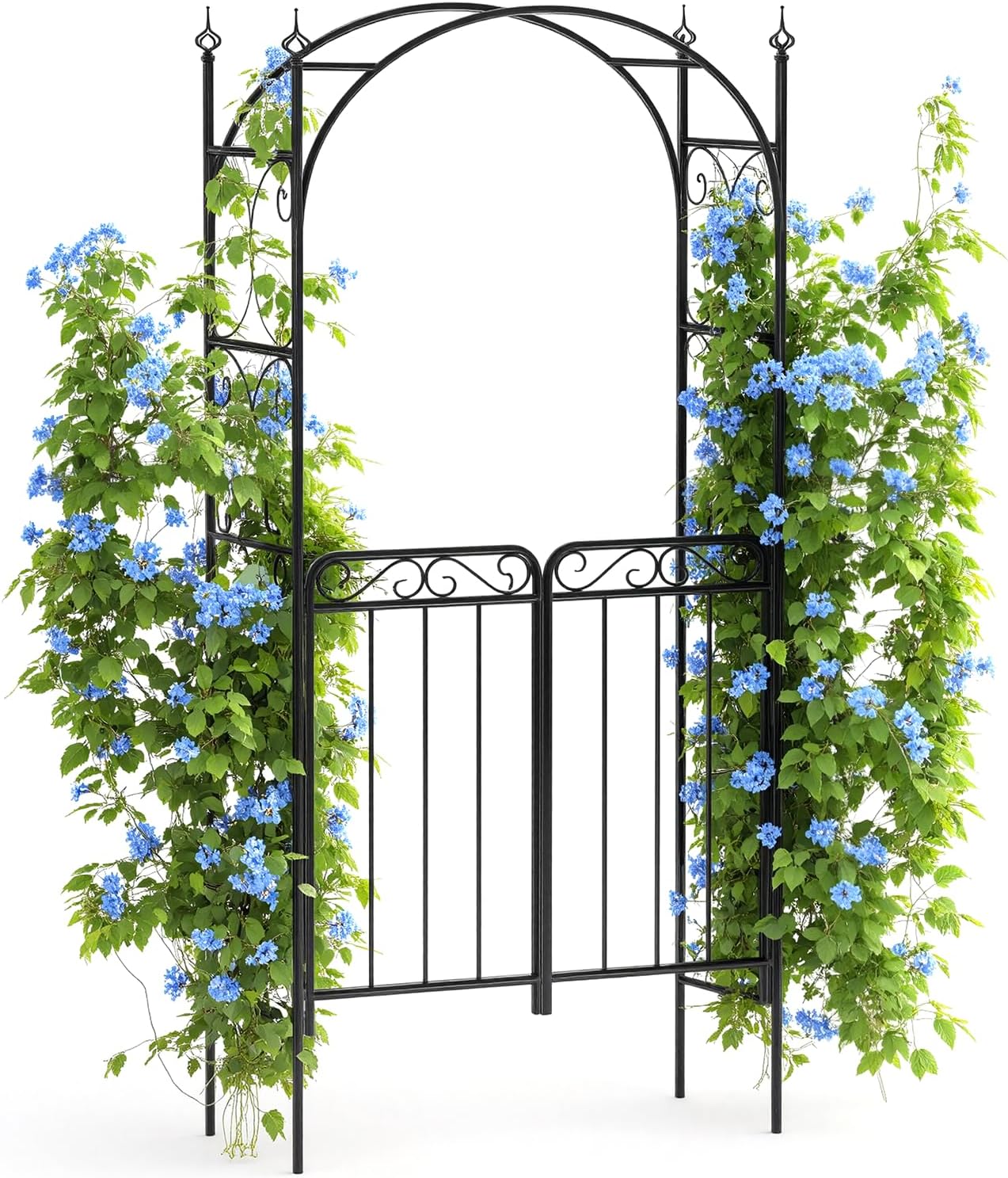 8FT Elegant Garden Arch with Double Gates - Metal Wedding Arbor for Outdoor Ceremonies, Sturdy Steel Trellis for Roses, Vines & Climbing Plants, Perfect for Patio, Lawn & Backyard Decor