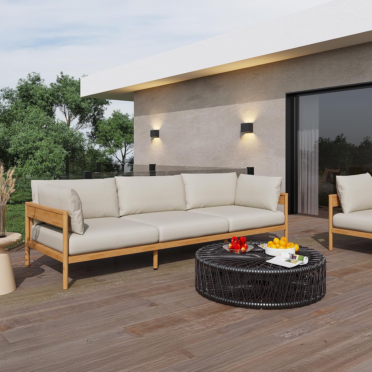 Acanva Modern Outdoor Patio Furniture Set, All-Weather Aluminium Conversation Sectional Sofa with Thick Cushions for Backyard, Garden, Porch, Couch, Beige
