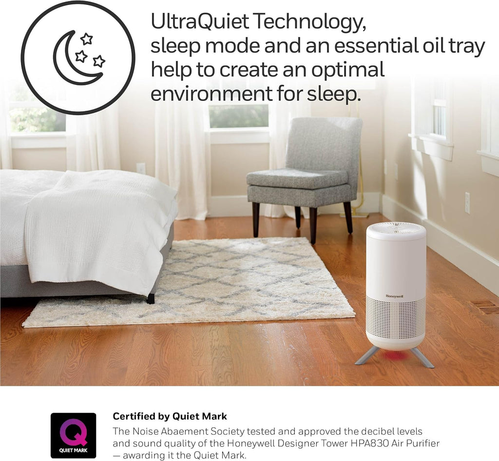 Honeywell HEPA Air Purifier for Home, 900Ft² Rooms in 1 hour, Designer Series, Auto Mode, UltraQuiet Tech, Reduces Dust, Pollen, Pet Dander, Smoke, Odors, White, HPA830W