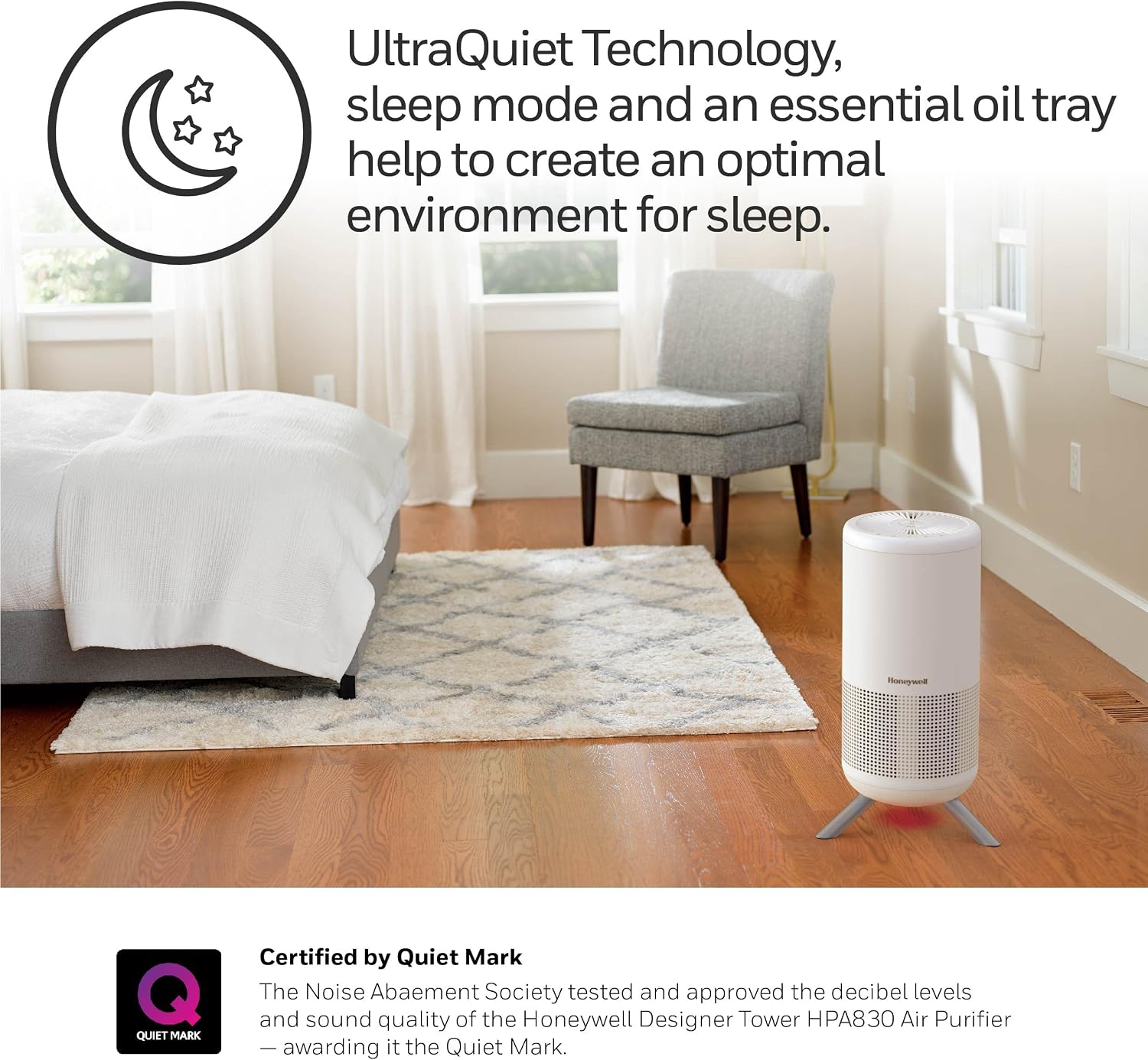 Honeywell HEPA Air Purifier for Home, 900Ft² Rooms in 1 hour, Designer Series, Auto Mode, UltraQuiet Tech, Reduces Dust, Pollen, Pet Dander, Smoke, Odors, White, HPA830W