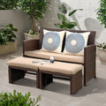 OC Orange-Casual Outdoor Loveseat 3 Piece Patio Furniture Set Outdoor Conversation Set All-Weather Wicker Love Seat with Ottoman/Side Table, Brown Rattan, Beige