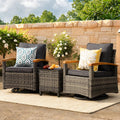 MEISSALIVVE 3 Piece Outdoor Swivel Rocking Chairs, Patio Furniture Bistro Set with 360° Wood Armrests Swivel Glide Chairs and Side Table for Deck Yard and Poolside (Grey)