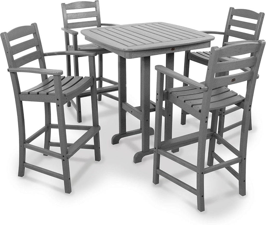 POLYWOOD La Casa Café 5-Piece Bar Height Set, Outdoor Patio Furniture Bar Table and 4 Tall Arm Chairs, All-Weather HDPE High Top Bistro Set for Deck, Balcony, Garden, Waterproof, Slate Grey