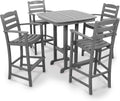POLYWOOD La Casa Café 5-Piece Bar Height Set, Outdoor Patio Furniture Bar Table and 4 Tall Arm Chairs, All-Weather HDPE High Top Bistro Set for Deck, Balcony, Garden, Waterproof, Slate Grey