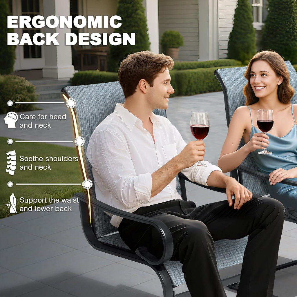 NUU GARDEN Set of 2 Padded Textilene Patio Dining Chairs C Spring Outdoor Chairs with Curved Armrests Powder Coated Metal Frame Patio Furniture for Garden Backyard Poolside Lawn Blue and Black