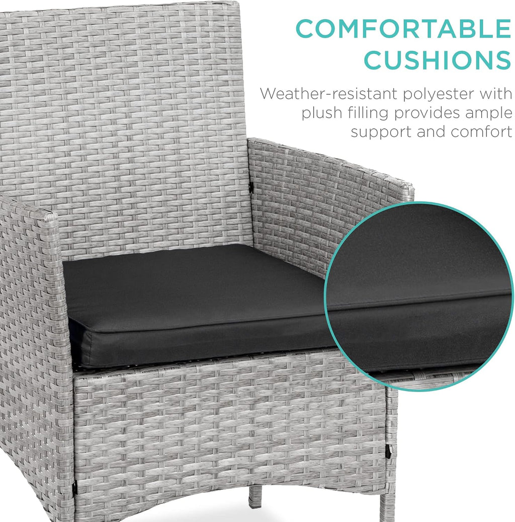 Best Choice Products 3-Piece Outdoor Wicker Conversation Bistro Set, Space Saving Patio Furniture for Garden w/Side Table - Gray/Black