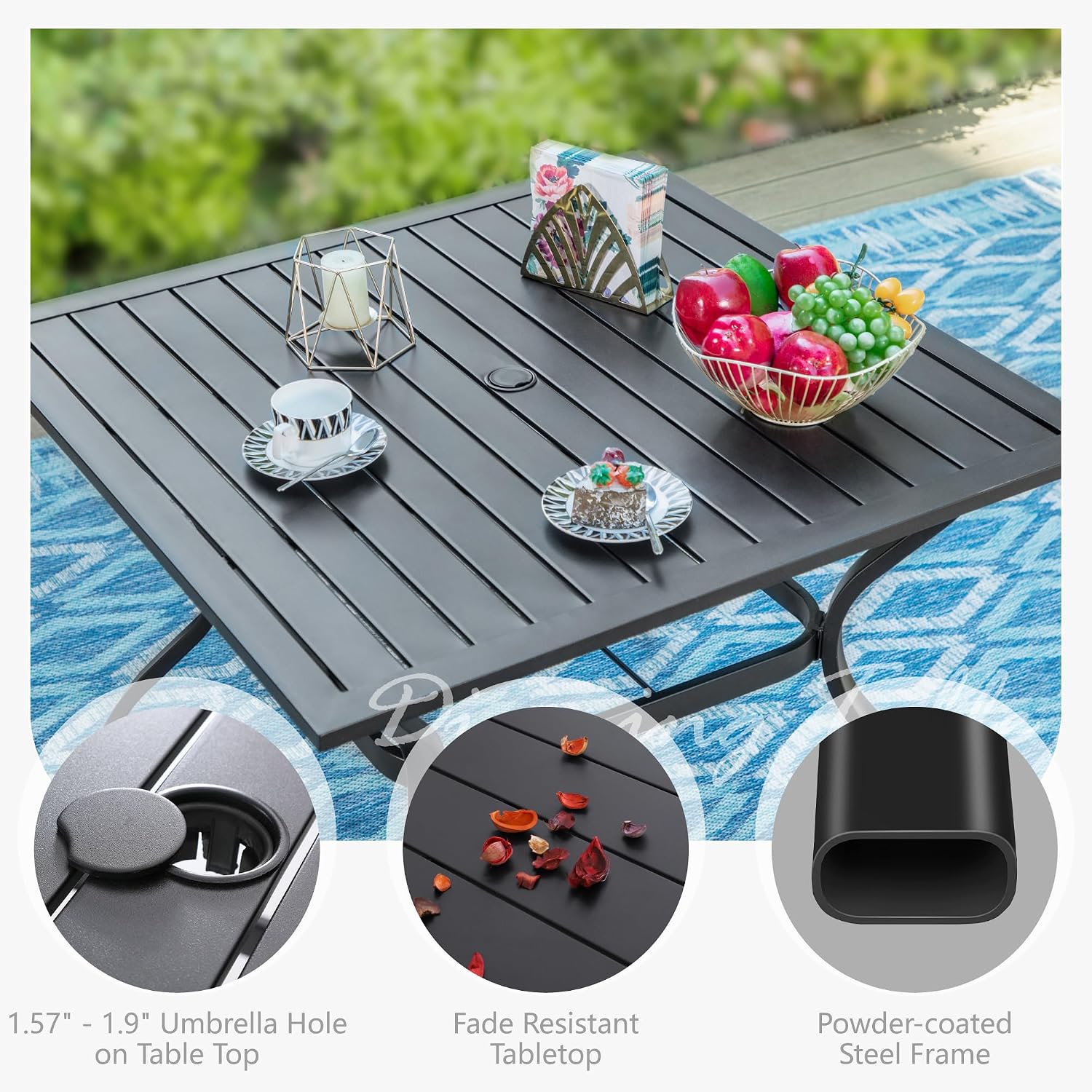 Sophia & William 5 Piece Outdoor Patio Dining Set, Outdoor Dining Table Set with 4 Foldable Textilene High Back Sling Chairs and Square Metal Table with 1.57' Umbrella Hole, Grey