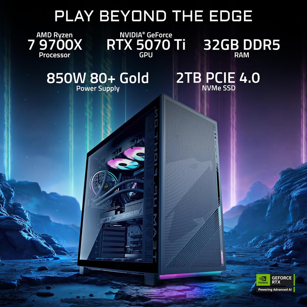 GIGABYTE AORUS Gaming Desktop PC, AMD Ryzen 7 9700X, RTX 5070 Ti, 32GB DDR5, 2TB SSD, Windows 11, AORUS Prime 5 AP5A7N7T-5000