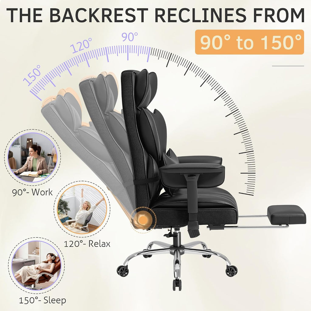 Furmax Big and Tall Office Chair, High Back Gaming Chair with Footrest for Heavy People, 400LBS Ergonomic Comfy Office Chair with Adjustable Armrests for Home Office (Black)
