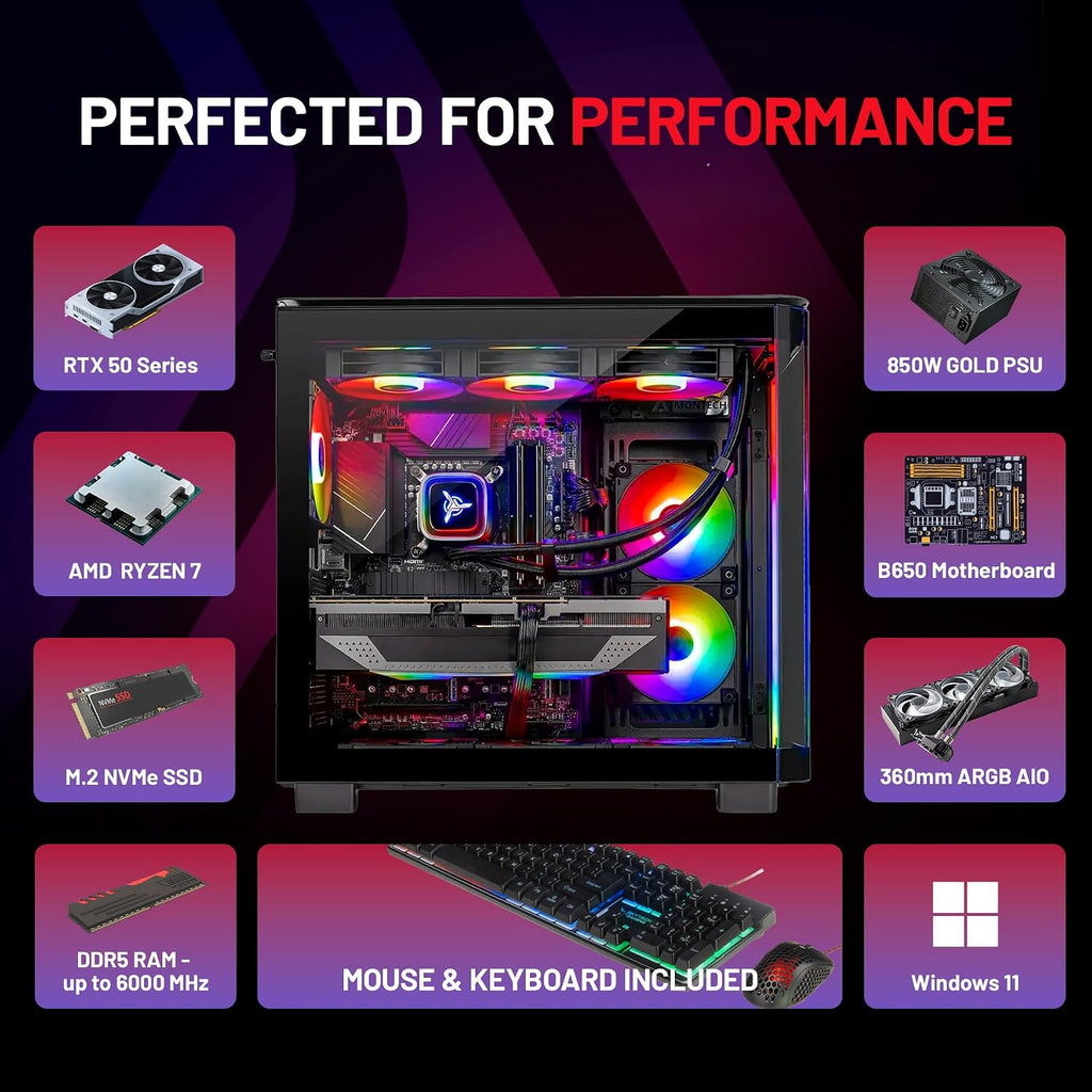 Skytech Gaming King 95 Gaming PC, AMD Ryzen 7 9850X3D 4.7GHz, NVIDIA RTX 5070 Ti 16GB VRAM, 1TB Gen4 NVMe SSD, 32GB DDR5 RAM 6000, 850W Gold ATX 3 PSU, 360 ARGB AIO, WI-FI 5, Windows 11, Desktop