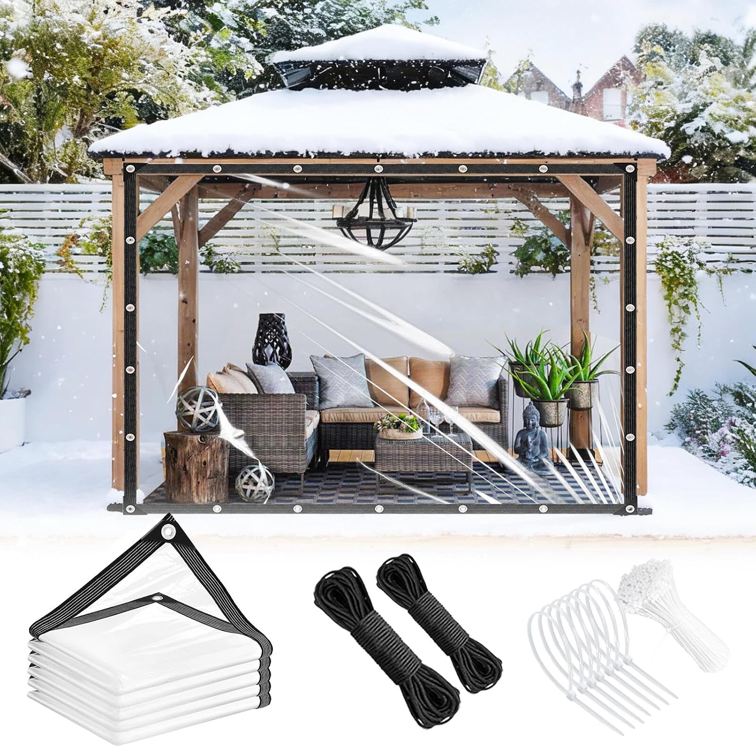Clear Tarp 8x20ft with Grommets Thickened 14Mil Clear Tarps Heavy Duty Waterproof Tear Resistant PVC Vinyl Reinforced Edges for Small Patio Porch and Outdoor Greenhouse Plant Cover