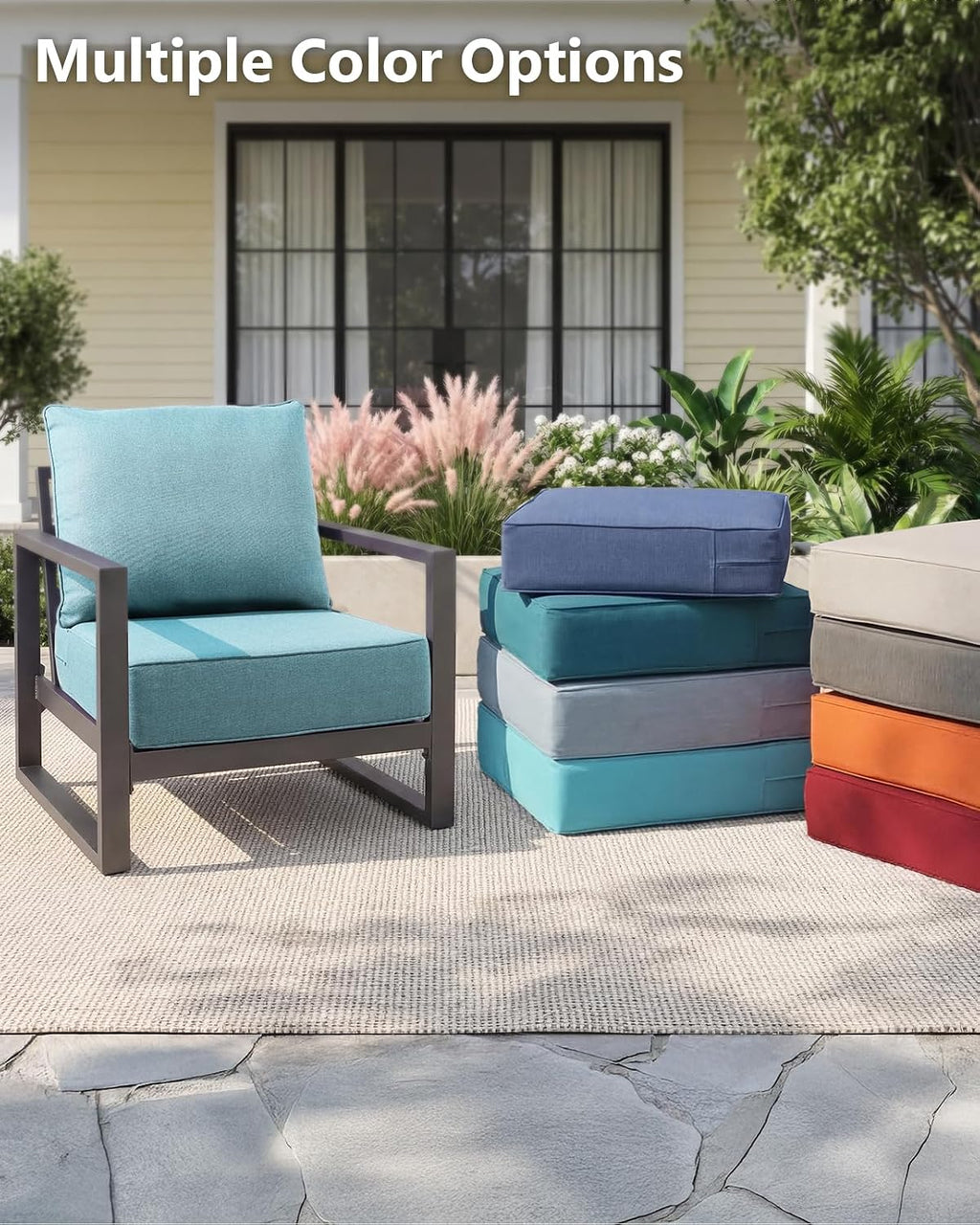 Outdoor Cushion Set for Furniture patio furniture,UV Resistant,Waterproof outdoor cushion set - 6 Inch thick foam garden cushions– 24x24 Inch Patio Seat Covers for Chair/Sofa/Couch Baby Blue 4-pack