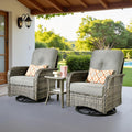 Outdoor Swivel Rocker Patio Chairs, 3 Piece Patio Furniture Set with Glider Chairs and Wicker Coffee Table, All Weather Rattan Chair Set for Porch Deck Yard Balcony, Dark Gray