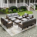 14 Piece Patio Furniture Set, All-Weather Wicker Rattan Outdoor Sectional Sofa Set with High Back and Thick Cushions, Large Conversation Set for Garden, Porch, Poolside, Grey