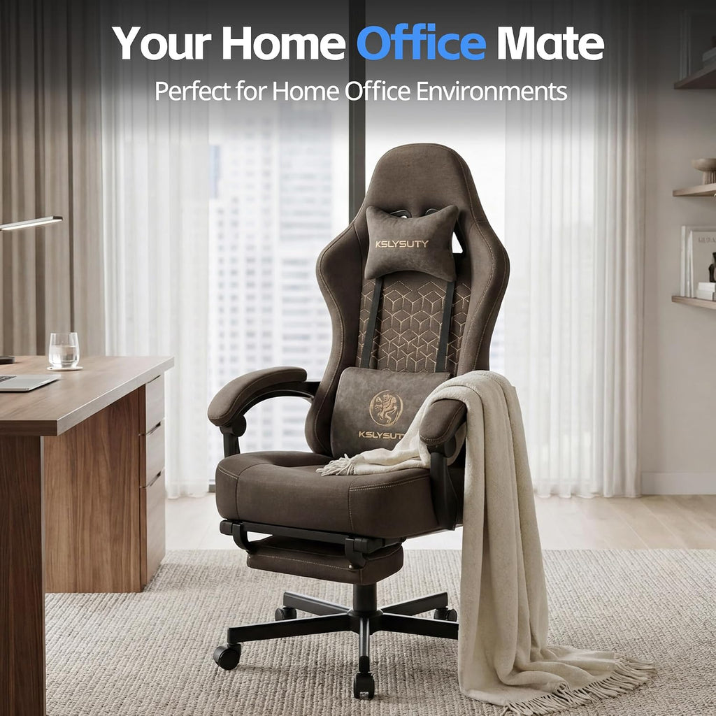 Gaming Chair Breathable Leather with Pocket Spring Cushion, Wide and High Ergonomic Office Chair with Headrest, Computer Gaming Chair with Footrest for Adult and Teen (Grey Leather)