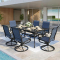 NUU GARDEN 7-Piece Outdoor Dining Set, Outdoor Table and Chair Set with Umbrella Hole, Breathable Textilene Dining Table Set, All Weather Outdoor Table and Chairs for 6, Swivel Design, Blue