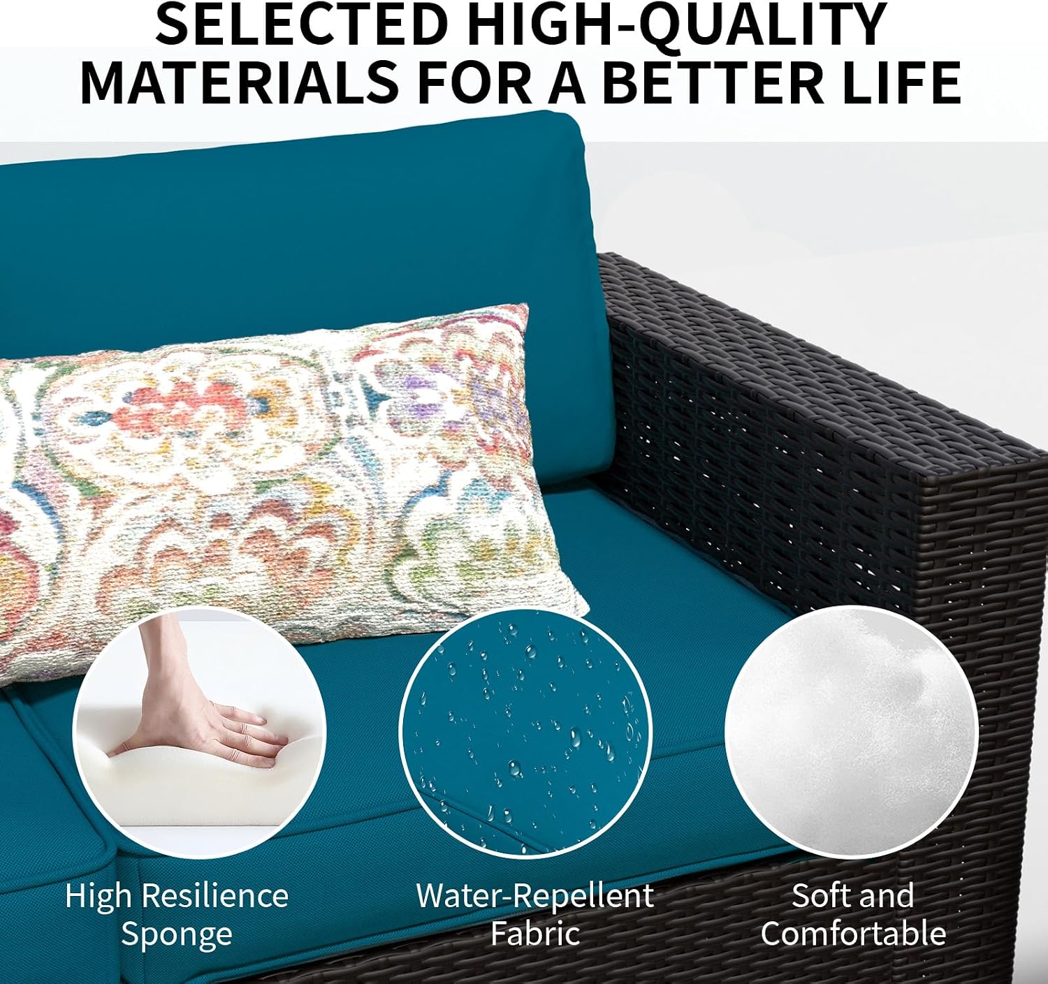SHGJ&SOFT 7 Piece Patio Furniture Set, Wicker Outdoor Sectional Sofa with Washable Cushion Covers and Tempered Glass Table, Rattan Conversation Set for Poolside