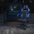 EMMA + OLIVER Black/Blue Ergonomic Gaming Chair -Recline Back/Arms, Footrest, Massaging Lumbar
