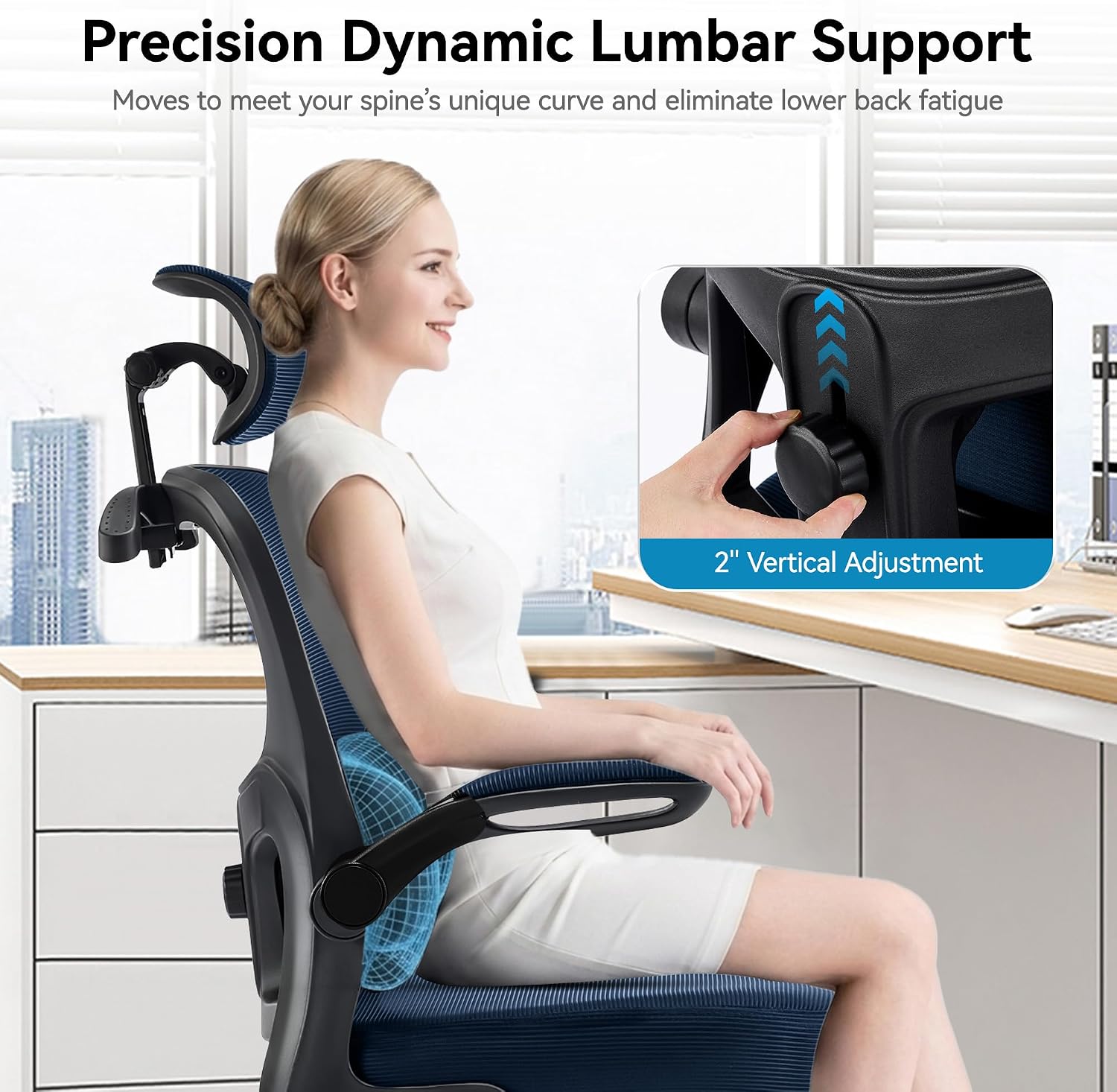 AreShark Office Chair Ergonomic Desk Chairs with Adjustable Lumbar Support& Headrest Hanger, High Back Breathable Mesh Chair with Wheels, Rolling Swivel Comfy Task Computer Chair for Home Work Gaming