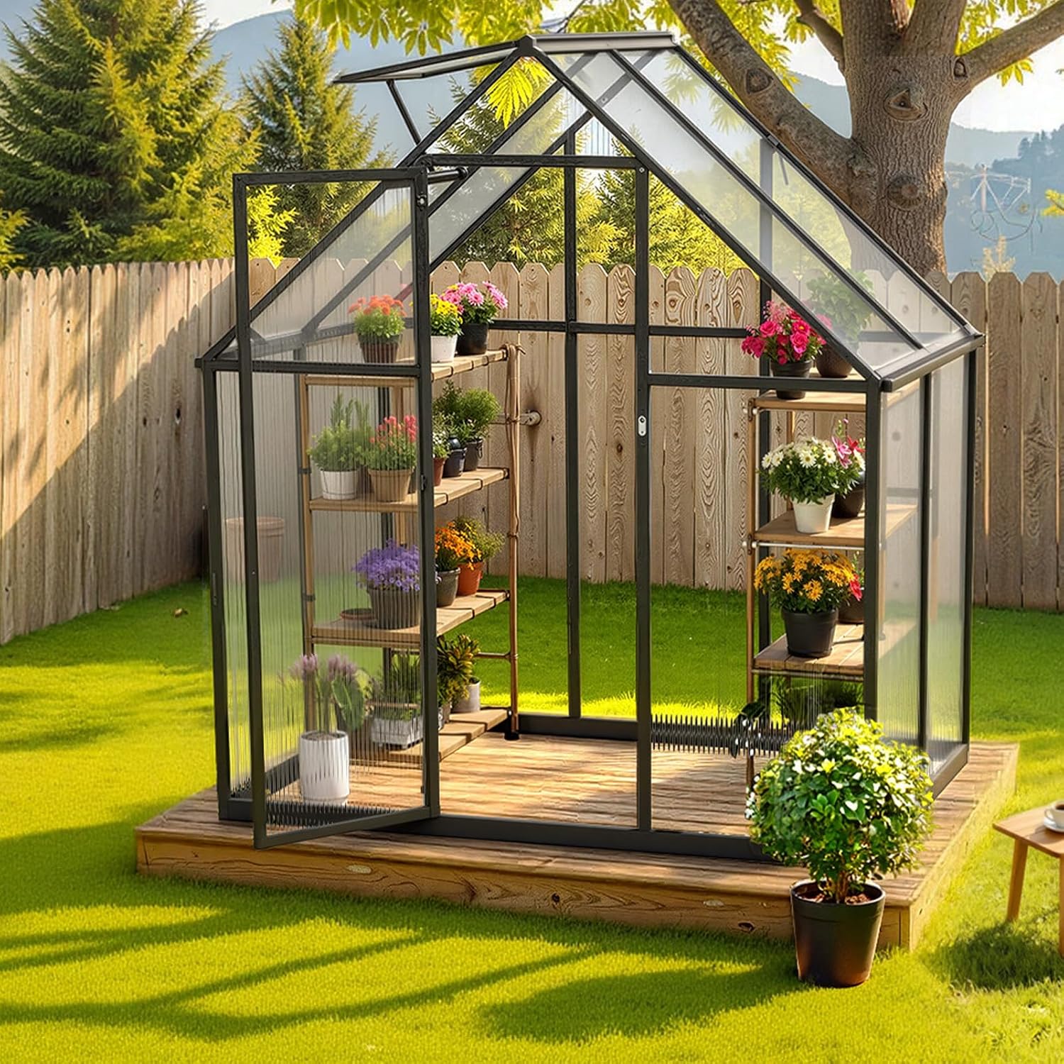 VEVOR 6 x 4 FT Polycarbonate Greenhouse, Heavy Duty Outdoor Green House with Adjustable Vent & Push-Pull Lockable Door, Quick Setup, Aluminum Frame Walk-in Greenhouse Sunroom for Outside Garden Lawn
