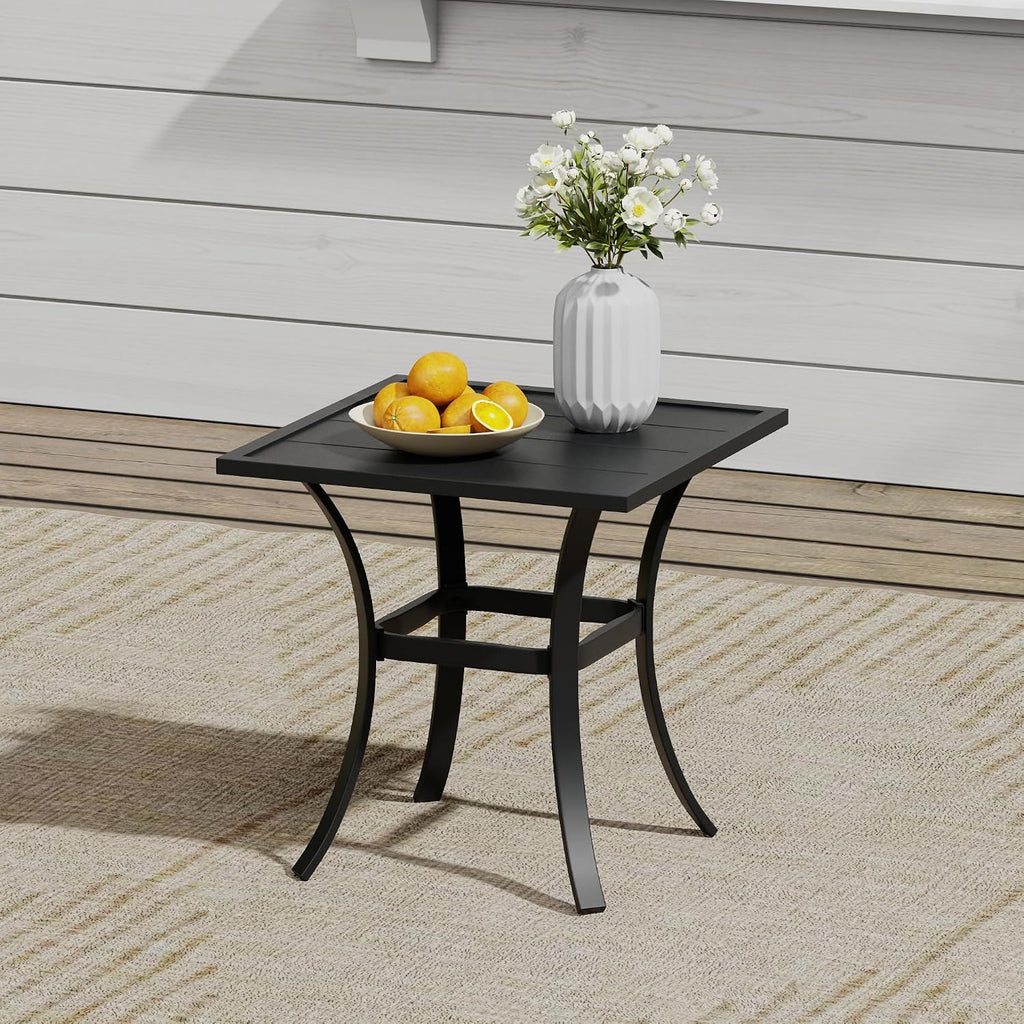 VICLLAX 3 Pieces Small Outdoor Furniture, 2 Patio Swivel Chairs and Small Square Outdoor Table for 2, Dark Charcoal Chairs & Black