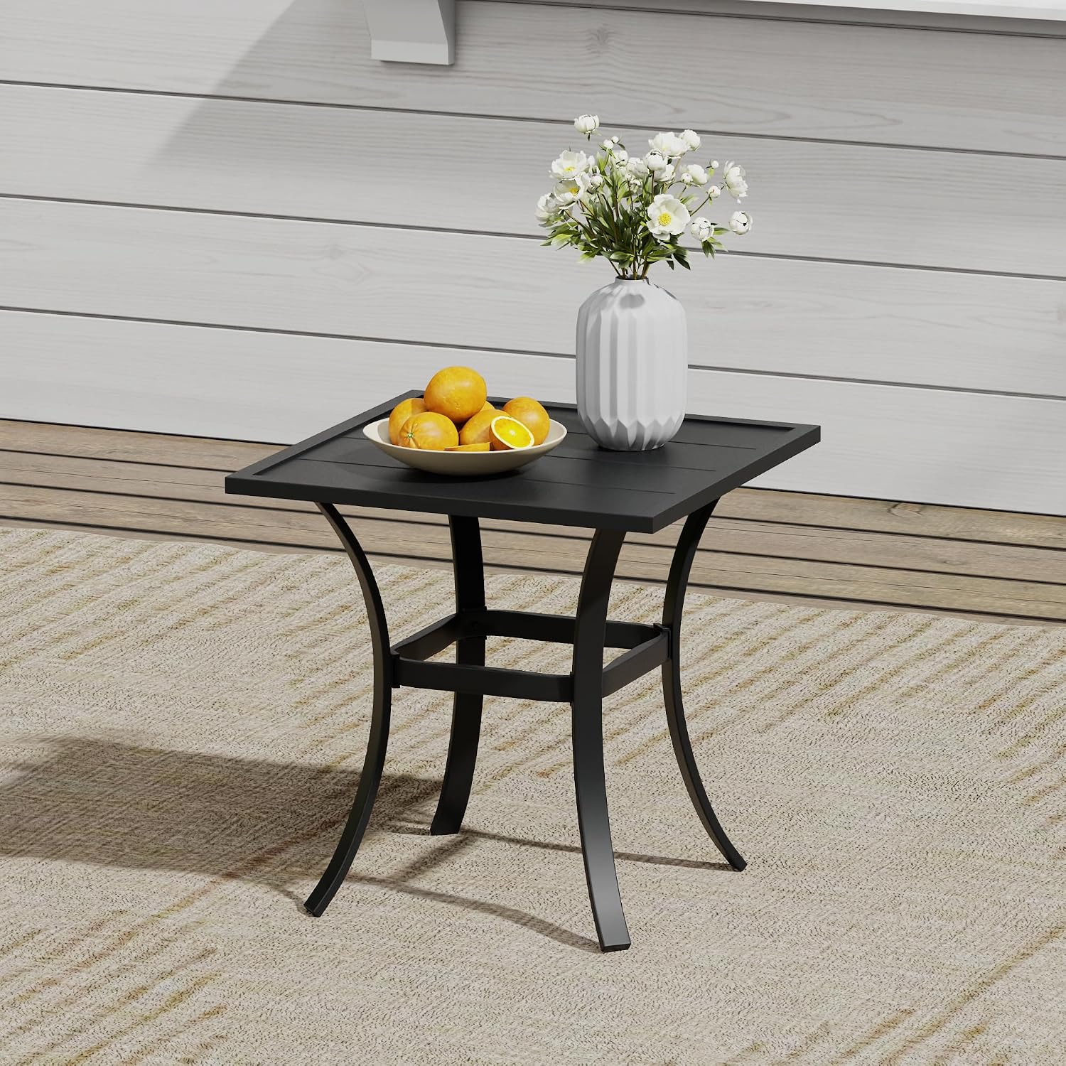 VICLLAX 3 Pieces Small Outdoor Furniture, 2 Patio Swivel Chairs and Small Square Outdoor Table for 2, Dark Charcoal Chairs & Black