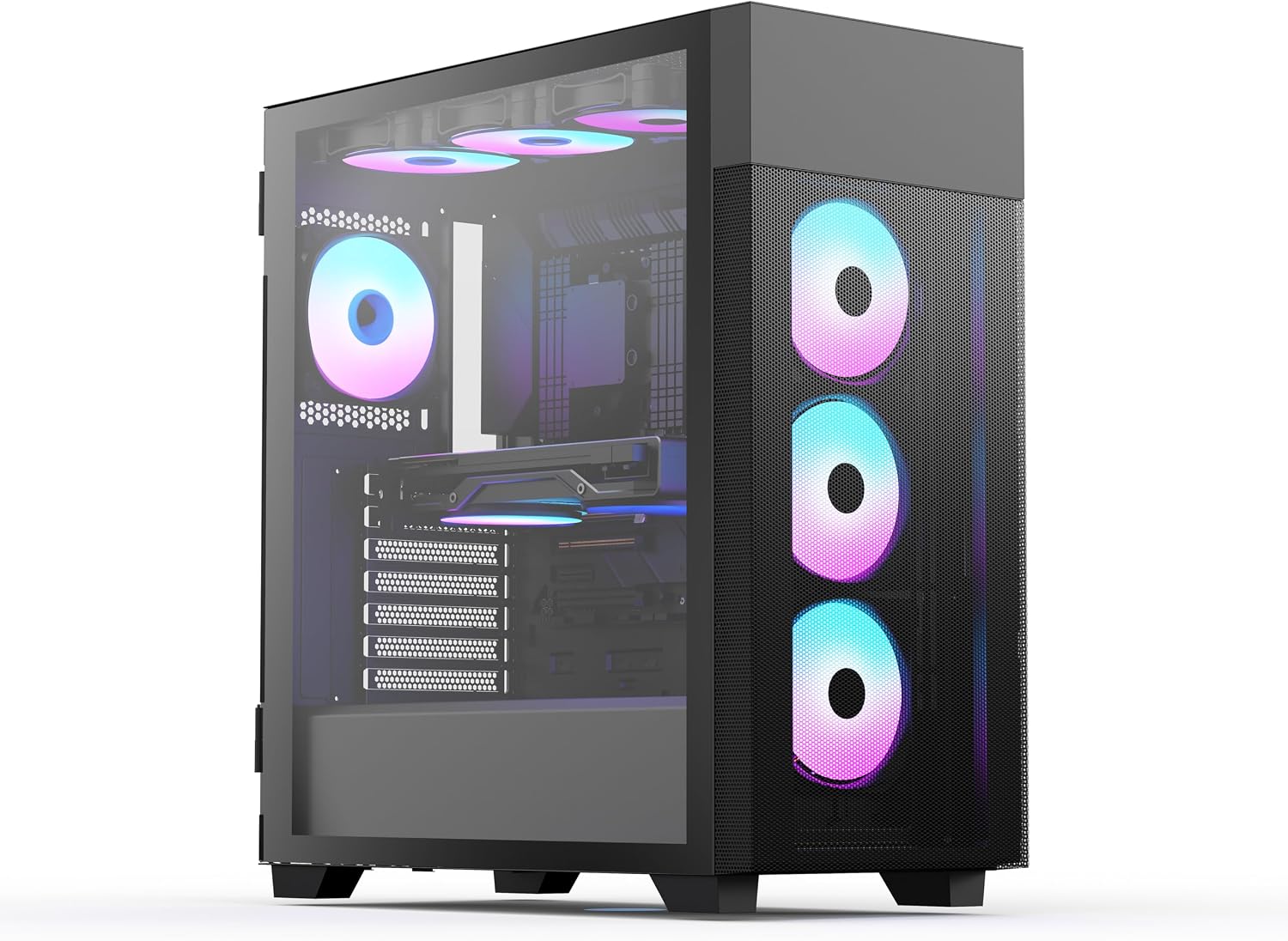 Rosewill FBM-X7 ATX Mid Tower Case - Hinged Tempered Glass Side Panel, High Airflow, 4X PWM ARGB Fans, Pre-Installed 650W 80+ Gold ATX 3.1 Power Supply - Black