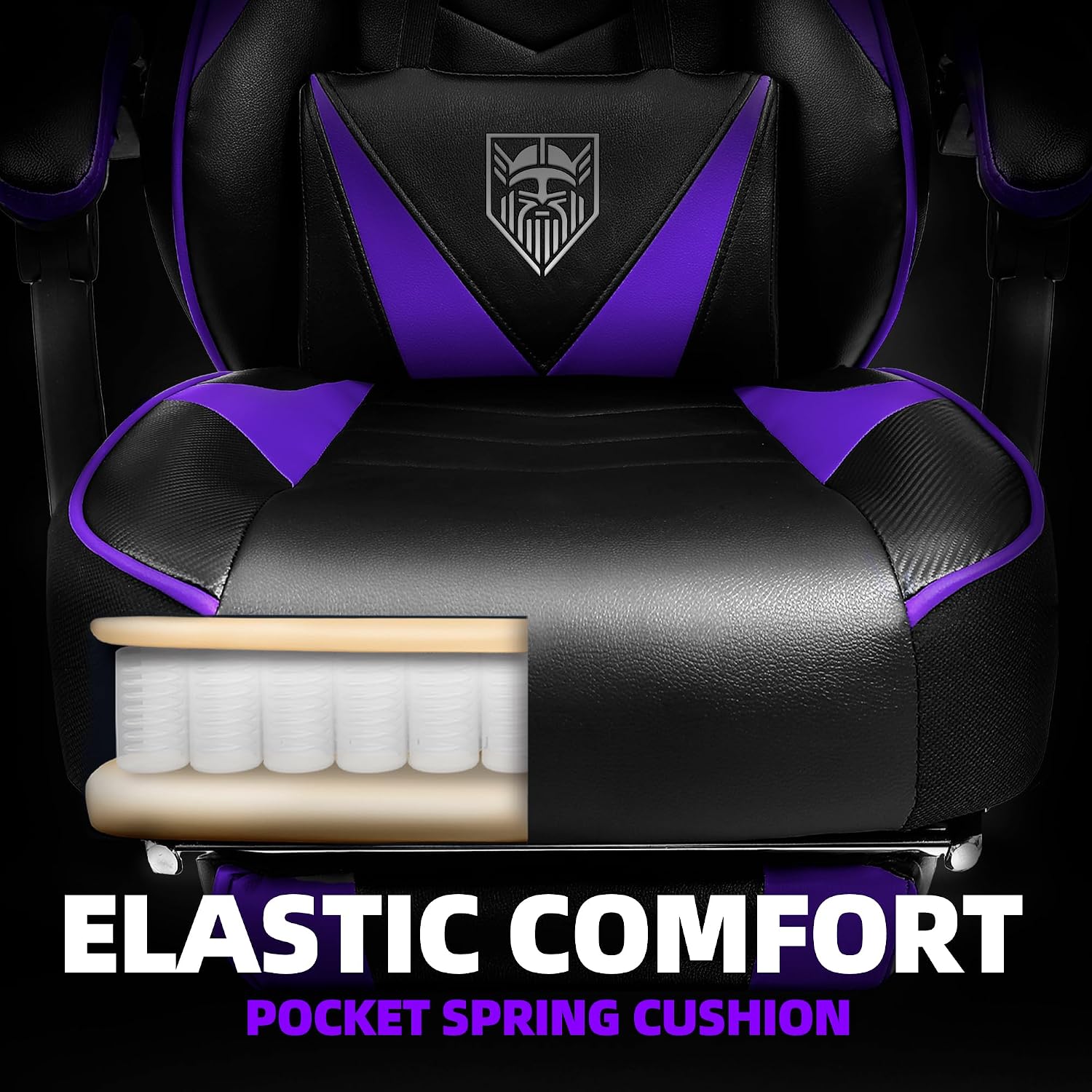 Vonesse Gaming Chair, High Back Gaming Chair with Footrest and Massage, Gaming Chairs for Adults with Pocket Spring Cushion, Big and Tall Reclining Computer Chair with Lumbar Support (Purple/Black)