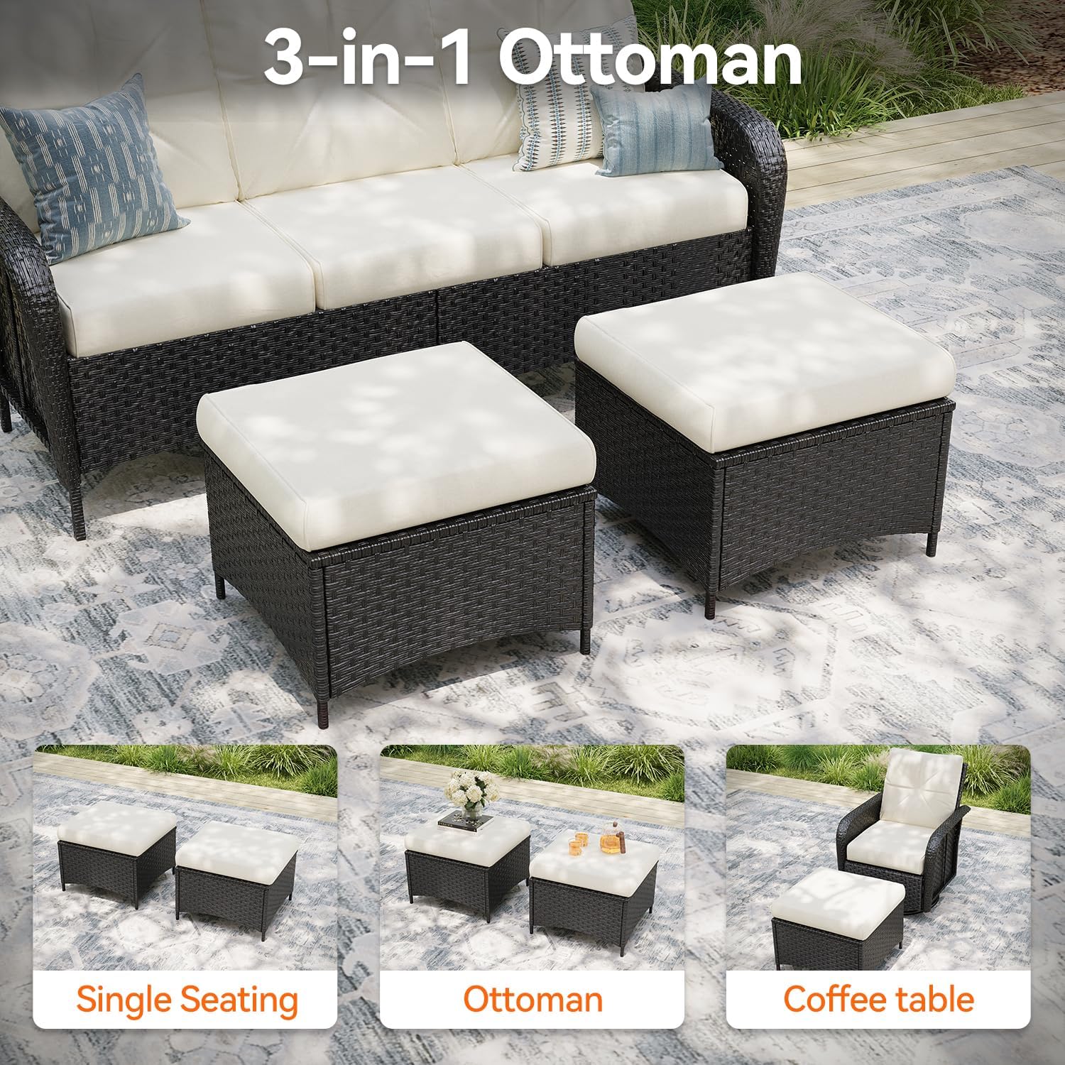 Aoxun 12-Piece Patio Furniture Set with 44'' Fire Pit Table, Luxury Outdoor Patio Furniture Set with 360° Swivel Chairs, Patio Conversation Set for Backyard, Poolside & Garden, Black/Beige