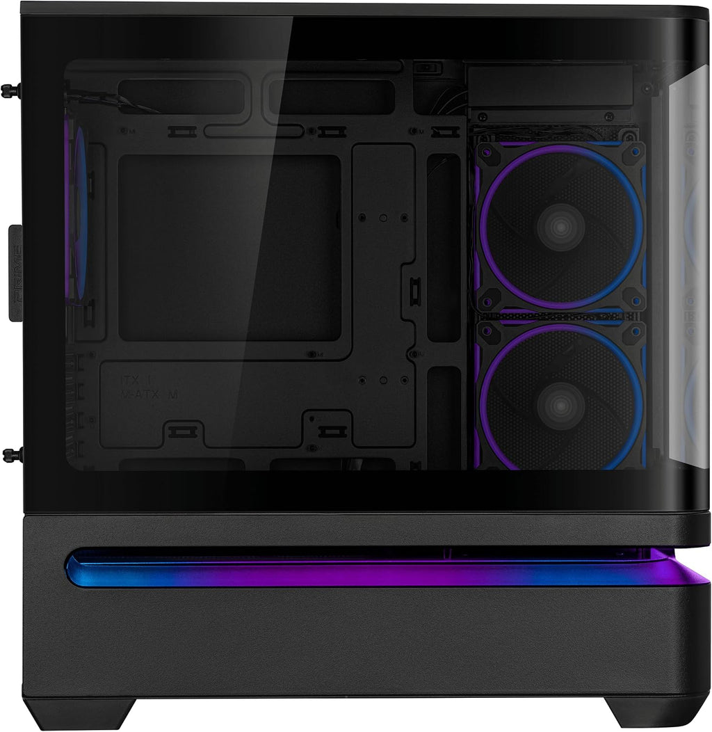 ASUS Prime AP202 ARGB Black mATX pc case with Fully Tempered Curved Glass, Supports Graphics Cards up to 420mm Long, 360mm Long radiators, Easy-Detach Rail, Patented Slot Vent, 3 Built-in ARGB Fans