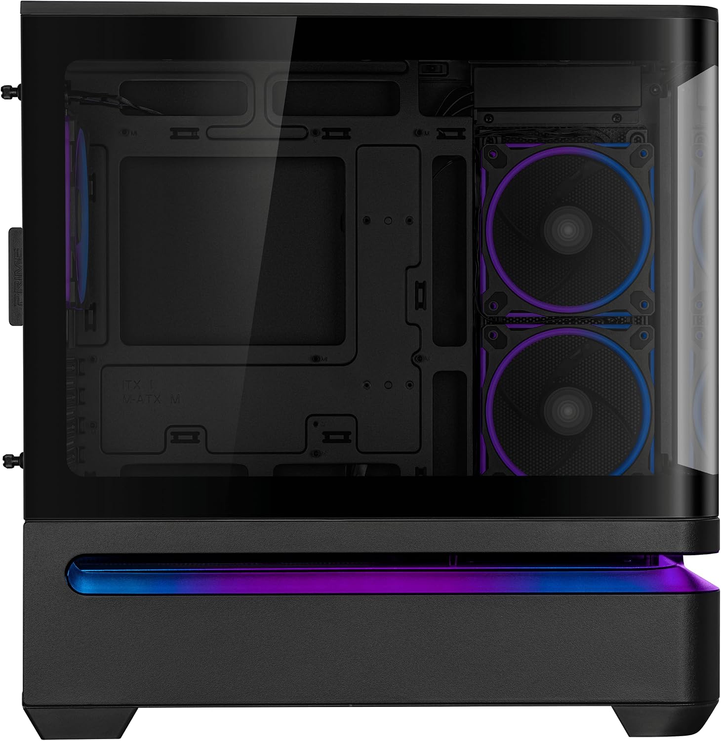 ASUS Prime AP202 ARGB Black mATX pc case with Fully Tempered Curved Glass, Supports Graphics Cards up to 420mm Long, 360mm Long radiators, Easy-Detach Rail, Patented Slot Vent, 3 Built-in ARGB Fans
