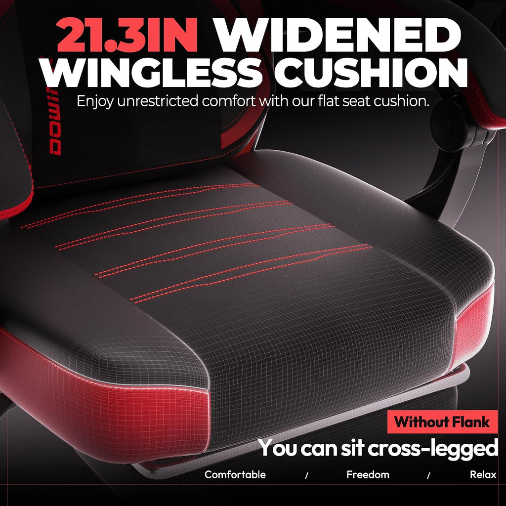 Dowinx PU Leather Gaming Chair with Footrest, Big and Tall Ergonomic Computer Chair with Lumbar Support, Wide Back Gamer Chair for Heavy People, Red