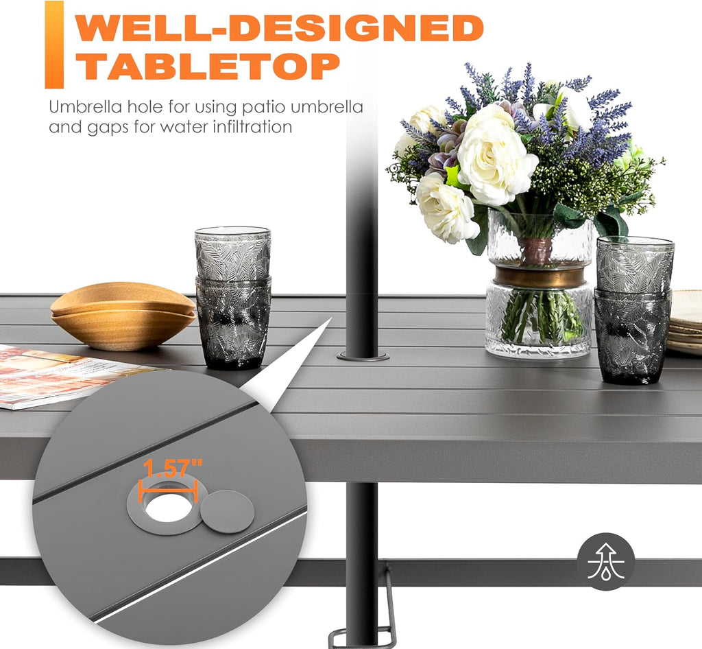 NUU GARDEN Outdoor Patio Dining Set 7 Piece Furniture Set Including 61'x37' Rectangular Outdoor Metal Patio Dining Table and 6 Gray Textilene Chairs for Garden, Patio and Poolside Backyards
