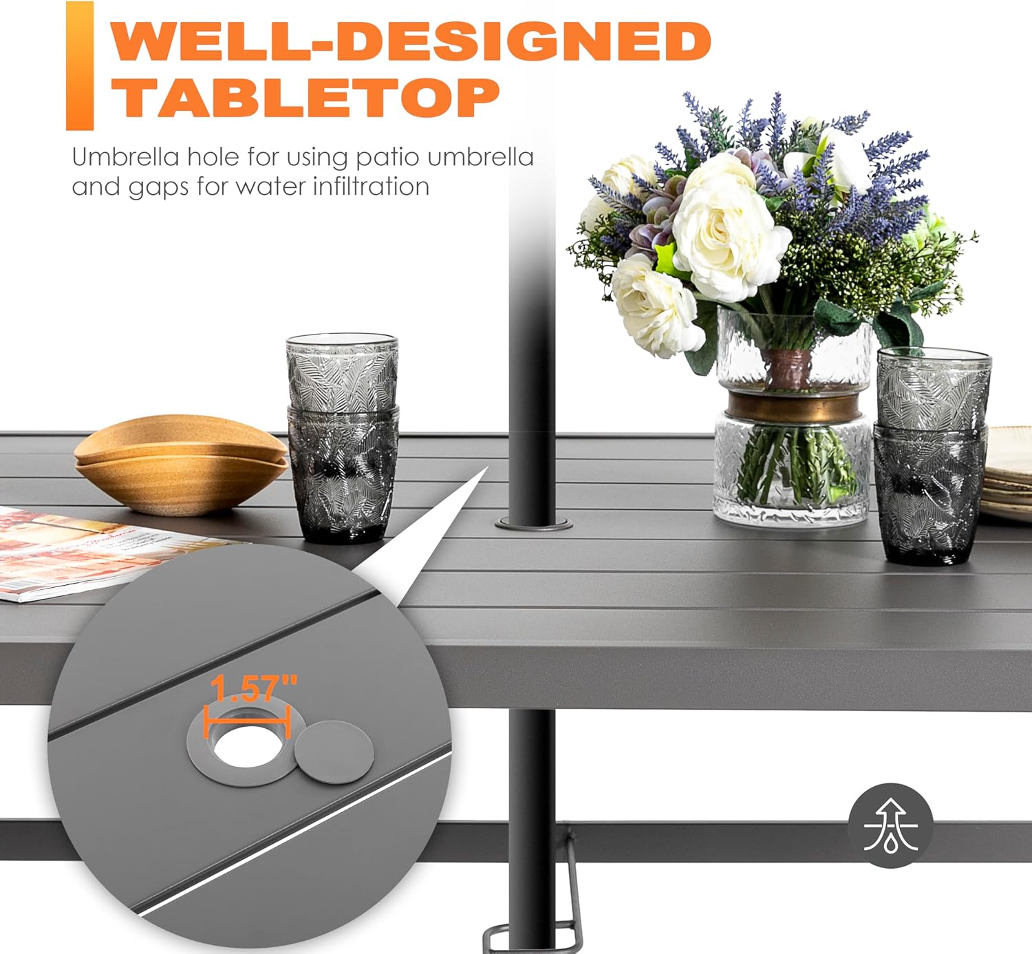 NUU GARDEN Outdoor Patio Dining Set 7 Piece Furniture Set Including 61'x37' Rectangular Outdoor Metal Patio Dining Table and 6 Gray Textilene Chairs for Garden, Patio and Poolside Backyards