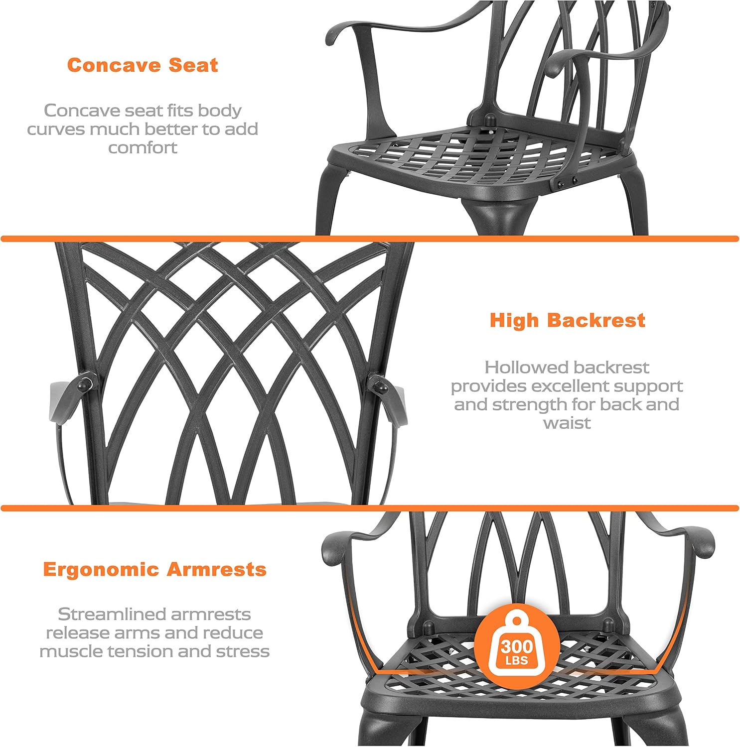 NUU GARDEN 3 Piece Patio Bistro Set, Cast Aluminum Patio Bistro Table and Chairs Set of 2 with Umbrella Hole, Outdoor Bistro Set for Patio or Backyard, Black