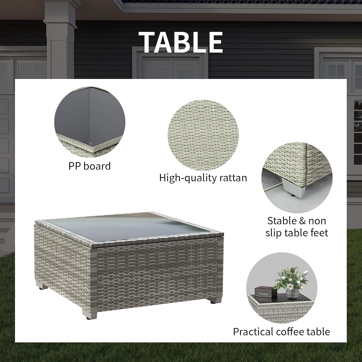 SHGJ&SOFT 6pcs Outdoor Patio Furniture Set, Waterproof Wicker Outdoor Sectional Couch with Thick Cushions, All-Weather Rattan Sectional Sofa