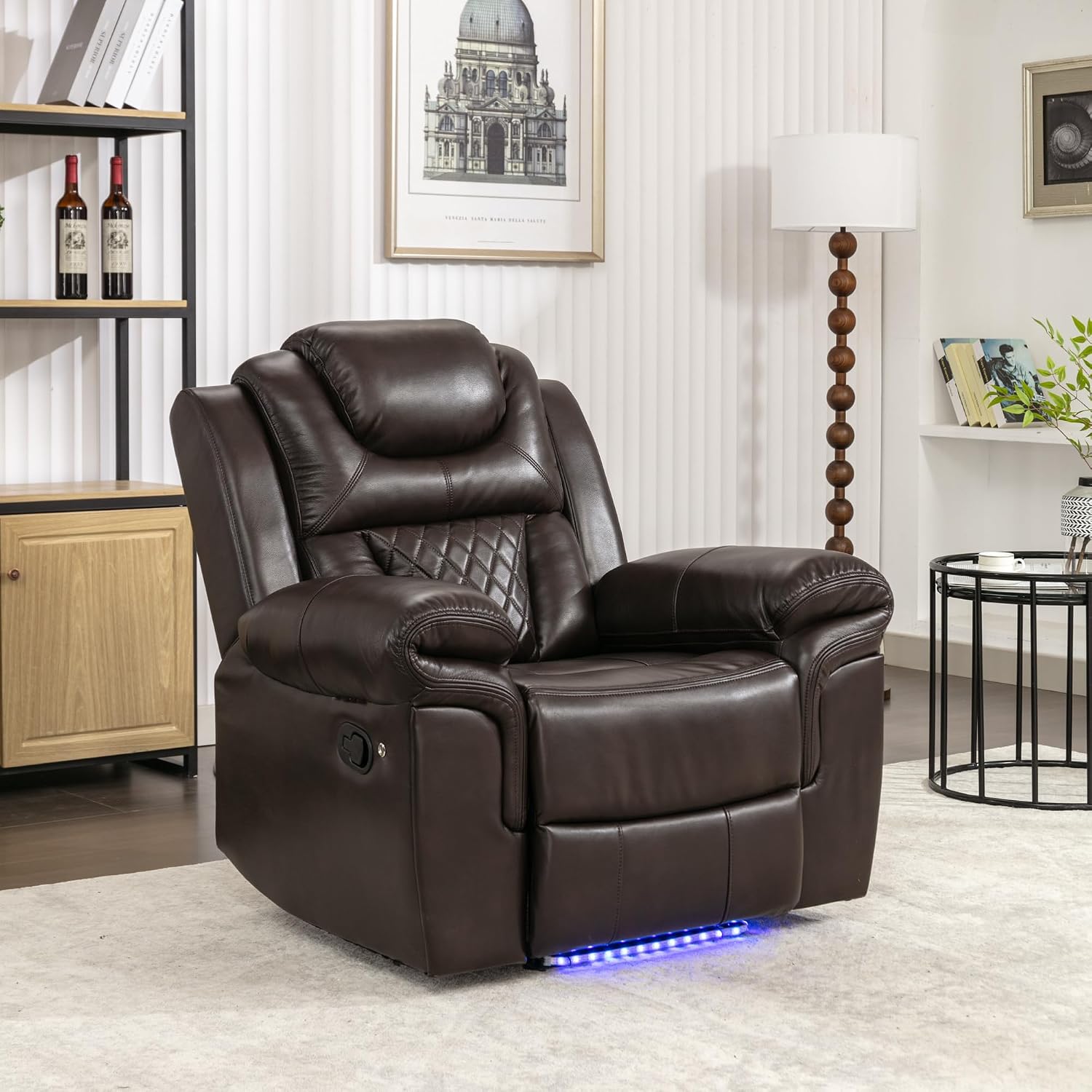 Merax Home Theater Seating Manual Recliner Chair with LED Light Strip for Living Room,Bedroom, Brown