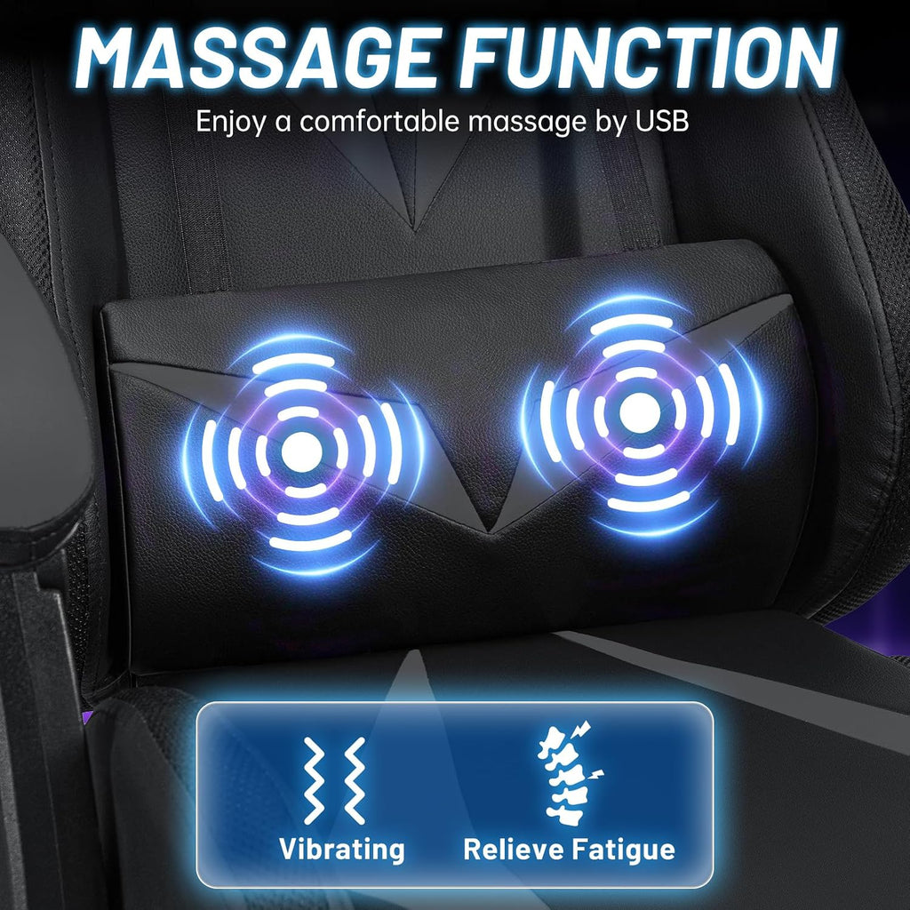 Gaming Chair Massage with LED RGB Lights and Footrest Ergonomic Computer Chair High Back Video Game Chair with Adjustable Lumbar Support Linkage Armrest Grey and Black