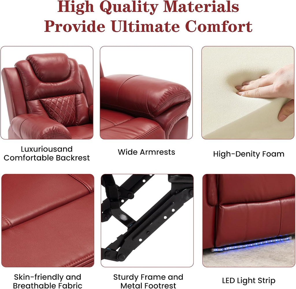 Merax Home Theater Seating Manual Recliner Chair with LED Light Strip for Living Room,Bedroom, Wind Red