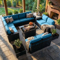 LayinSun 13 Pieces Outdoor Patio Furniture Set with 44' Fire Pit Table Rattan Sectional Sofa Conversation Sets