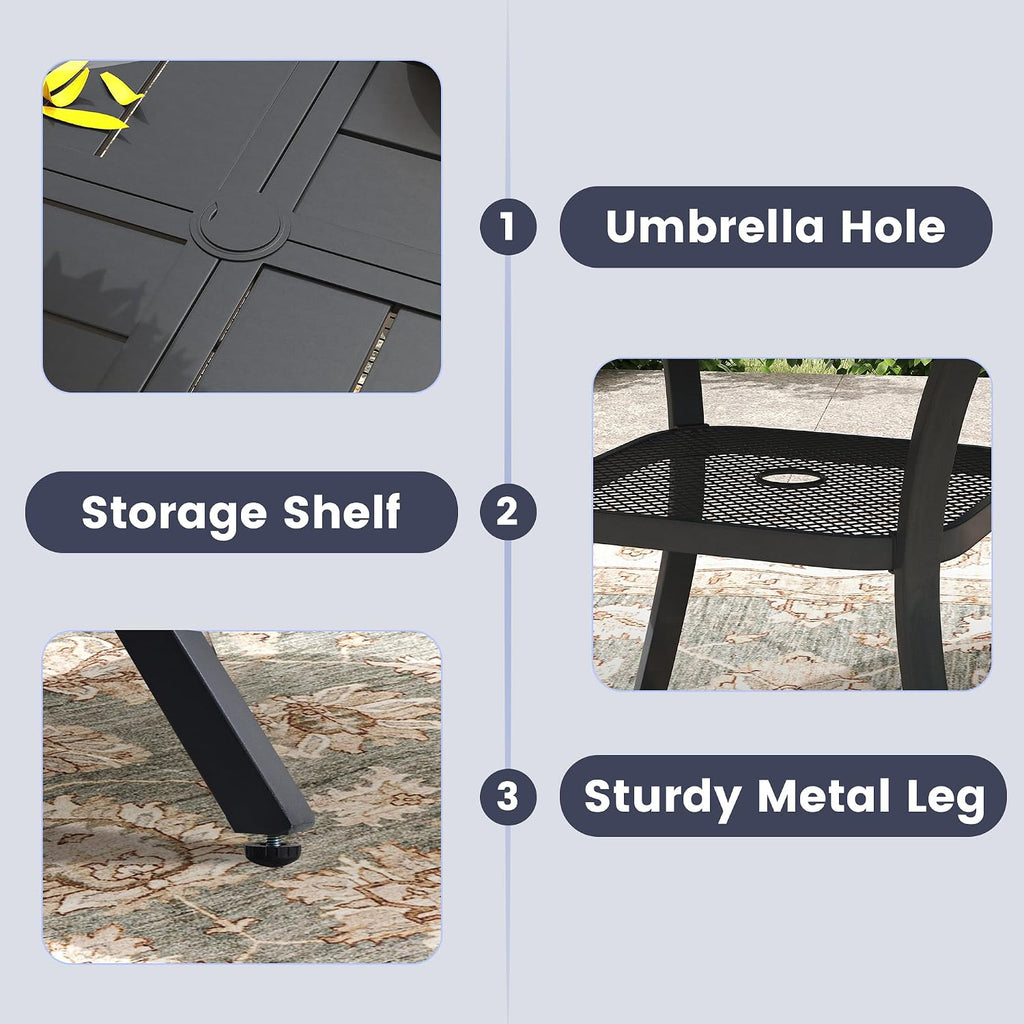 VICLLAX 5 Pieces Patio Dining Set, Patio Furniture Set of 4 Patio Swivel Dining Chairs and 40.6' Patio Spliced Round Tabletop with Storage Shelf, Dark Charcoal Chairs & Black Tabletop