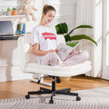 COMHOMA Cross Legged Office Chair with Wheels Armless-Office Desk Chair, Modern Vanity Computer Task Chairs for Home Bedroom, Comfortable Wide Seat for Lower Back Pain Relief, Soft Velvet, Beige