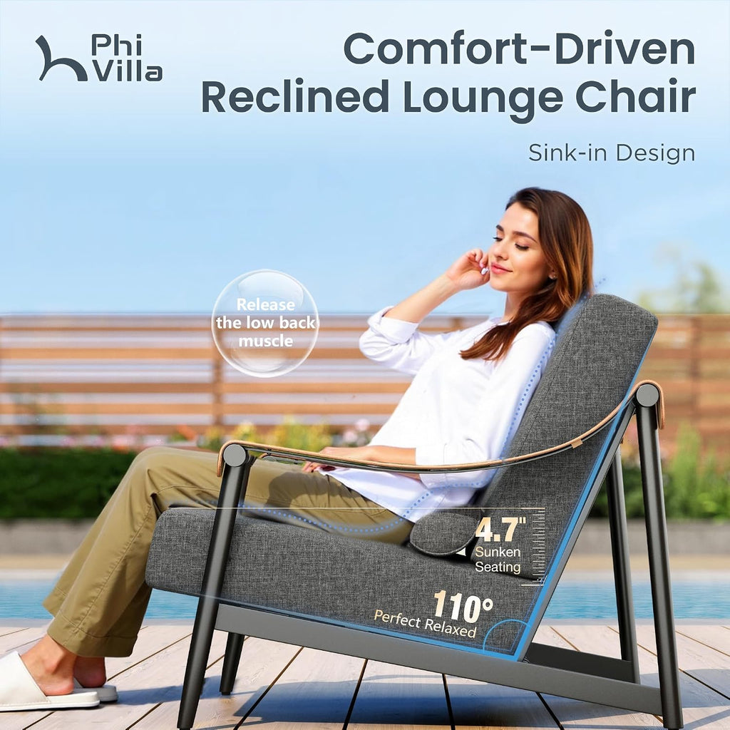 PHI VILLA Modern Outdoor Patio Furniture Set,Deep&Wide Seat with Extra Thick 6.3' Cushions Metal Outdoor Conversation Set(Backyard ICON Collection)