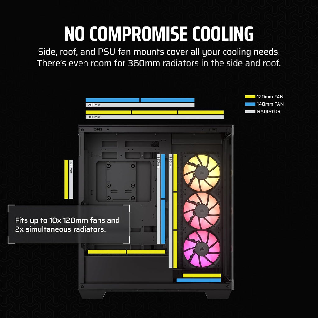 CORSAIR iCUE Link 3500X RGB Mid-Tower ATX PC Case – Panoramic Tempered Glass – Reverse Connection Motherboard Compatible – 3X CORSAIR iCUE Link RX120 RGB Fans Included – Black