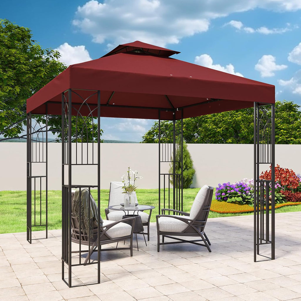 EAGLE PEAK Patio Gazebo 8x8 with Corner Shelves, Double Roof Outdoor Pavilion for Lawn, Deck, Garden and Backyard, Red