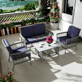 DECMICO 4 Pieces Outdoor Patio Furniture Set, Wicker Rattan Chairs & Loveseat Couch with Side Table and Cushions, All-Weather Patio Seating Set for Backyard, Deck, Porch (Dark Blue)