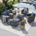 UDPATIO Patio Furniture Set, 6 Pieces Outdoor Sectional Couch with Swivel Rocking Chair, Gray Wicker Rattan Sofa with Side Table, 4' Thick Cushion for Garden Backyard Deck,Blue