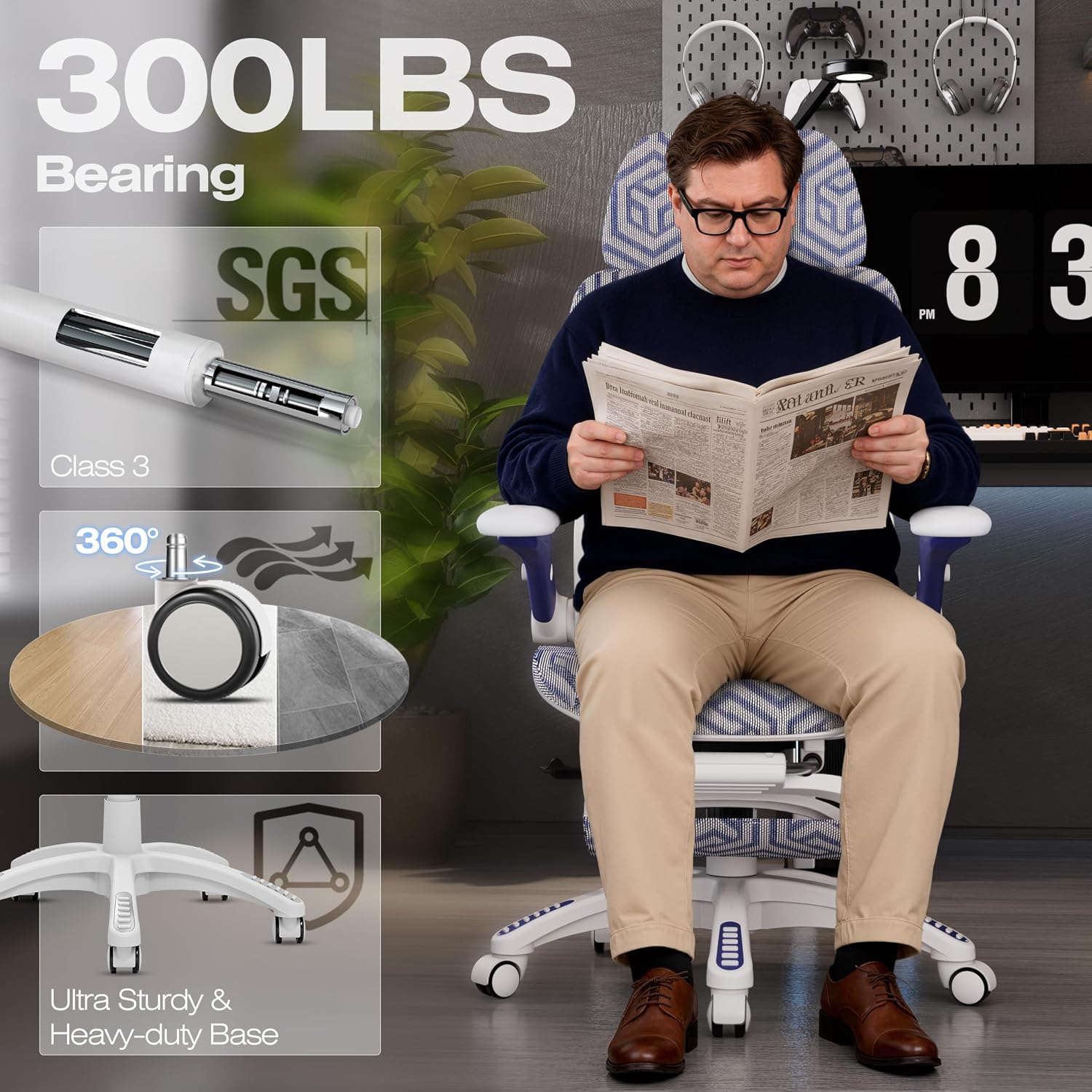 ELABEST X100 Ergonomic Mesh Office Chair with Footrest, Big and Tall Hone Desk Chair with 5D Flip-Up Arms, Adjustable 3D Lumbar Support,Gaming & Executive Computer Chairs (Cybernetic Pulse)
